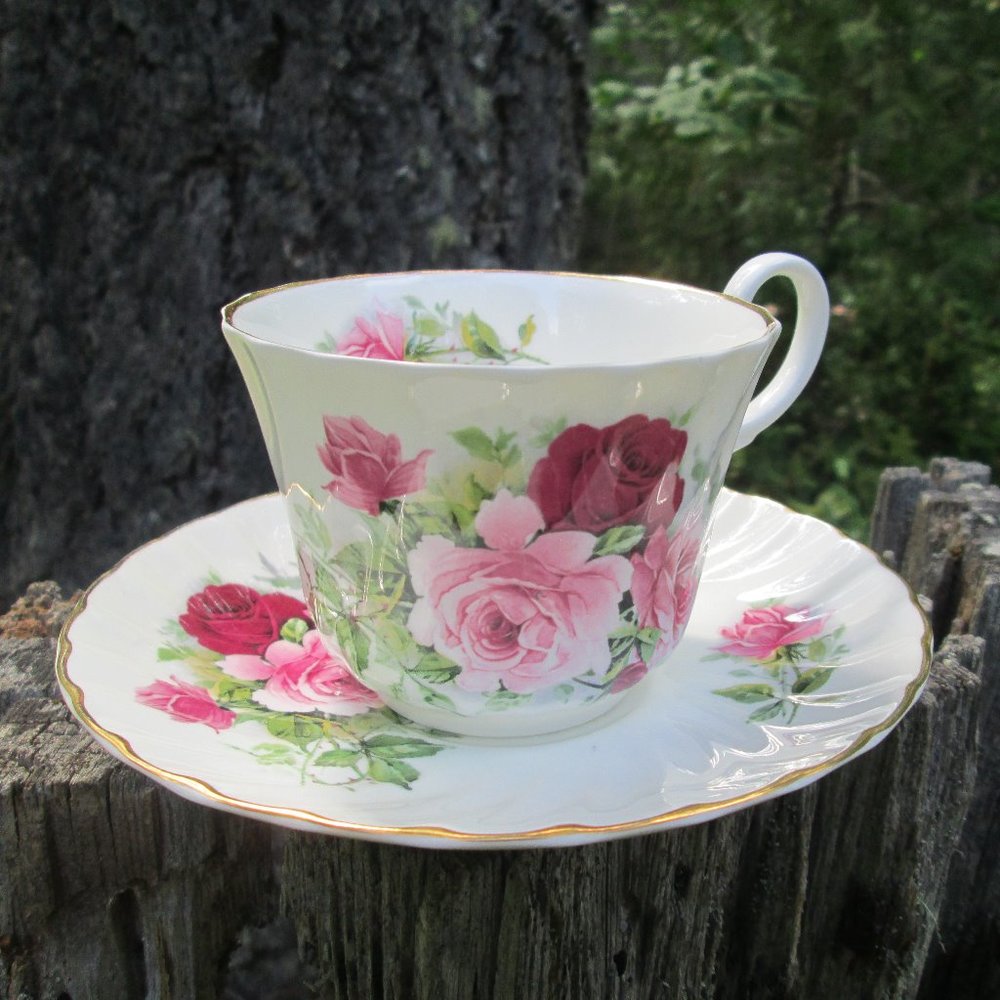 Footed Cup & Saucer Set  Summertime Rose